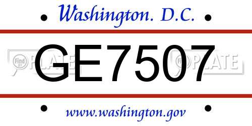 GE7507 District Of Columbia License Plate