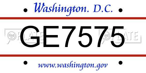 GE7575 District Of Columbia License Plate