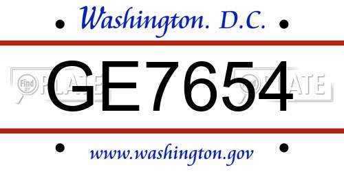 GE7654 District Of Columbia License Plate