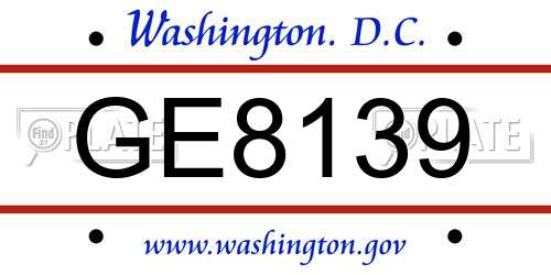 GE8139 District Of Columbia License Plate