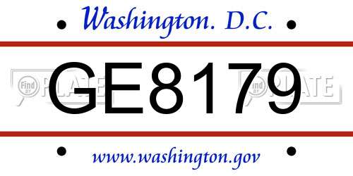 GE8179 District Of Columbia License Plate