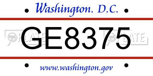GE8375 District Of Columbia License Plate