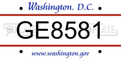 GE8581 District Of Columbia License Plate