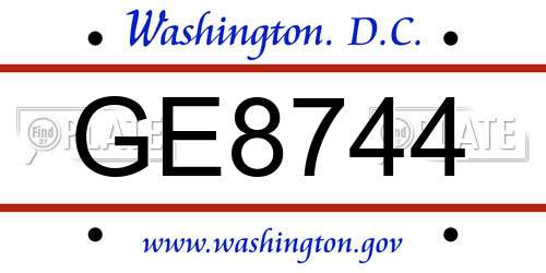GE8744 District Of Columbia License Plate
