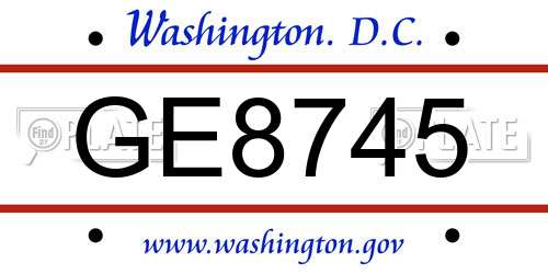 GE8745 District Of Columbia License Plate