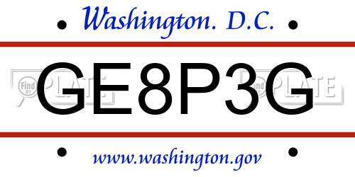 GE8P3G District Of Columbia License Plate