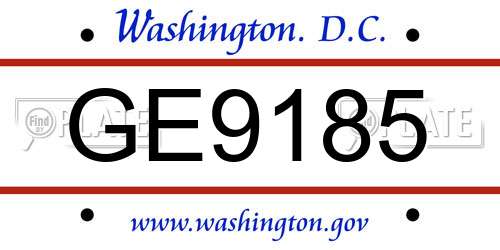 GE9185 District Of Columbia License Plate