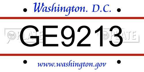 GE9213 District Of Columbia License Plate