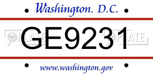 GE9231 District Of Columbia License Plate