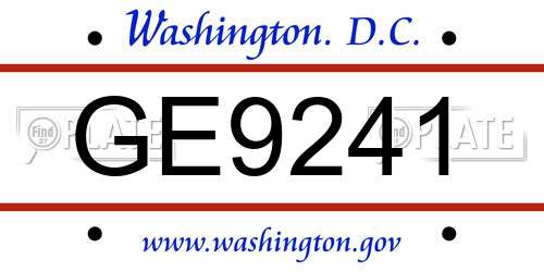 GE9241 District Of Columbia License Plate