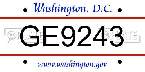 GE9243 District Of Columbia License Plate