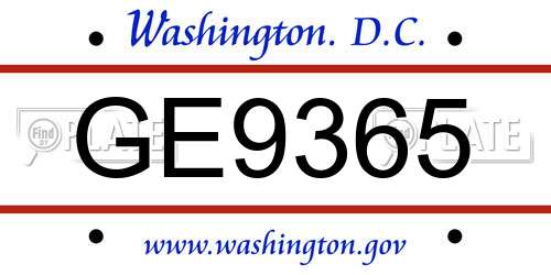 GE9365 District Of Columbia License Plate