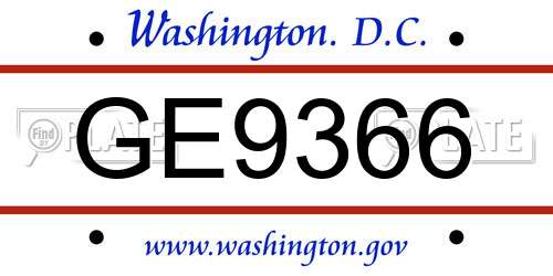 GE9366 District Of Columbia License Plate
