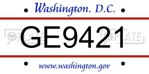 GE9421 District Of Columbia License Plate
