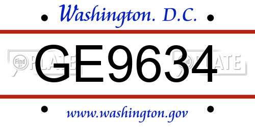 GE9634 District Of Columbia License Plate