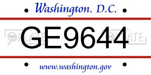 GE9644 District Of Columbia License Plate