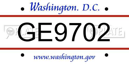 GE9702 District Of Columbia License Plate