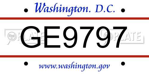 GE9797 District Of Columbia License Plate