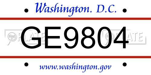 GE9804 District Of Columbia License Plate