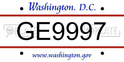 GE9997 District Of Columbia License Plate