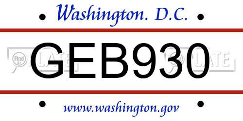 GEB930 District Of Columbia License Plate