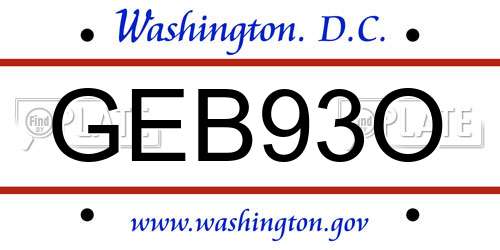 GEB93O District Of Columbia License Plate