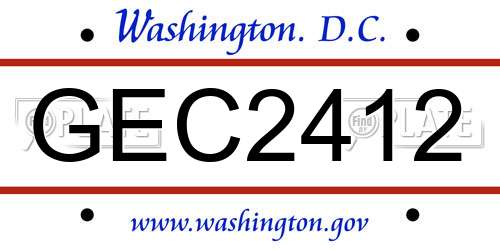 GEC2412 District Of Columbia License Plate