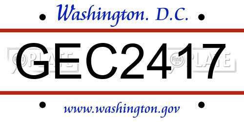 GEC2417 District Of Columbia License Plate