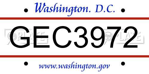 GEC3972 District Of Columbia License Plate