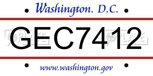 GEC7412 District Of Columbia License Plate