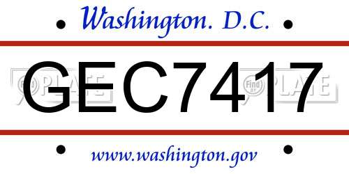 GEC7417 District Of Columbia License Plate