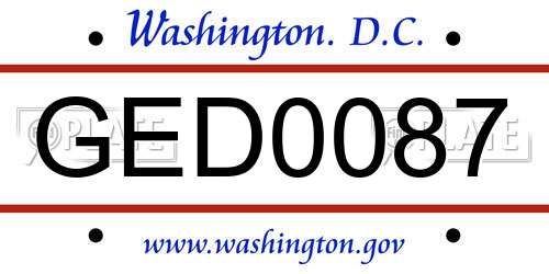 GED0087 District Of Columbia License Plate