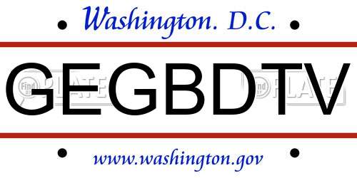 GEGBDTV District Of Columbia License Plate