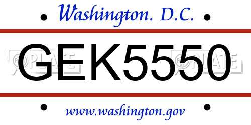 GEK5550 District Of Columbia License Plate