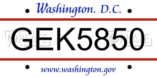 GEK5850 District Of Columbia License Plate
