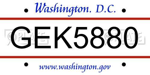 GEK5880 District Of Columbia License Plate