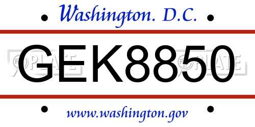 GEK8850 District Of Columbia License Plate