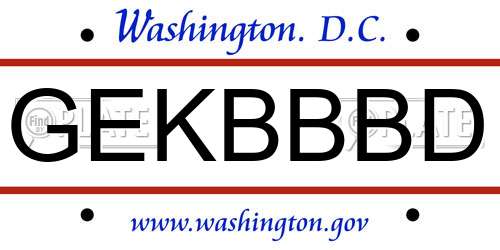 GEKBBBD District Of Columbia License Plate