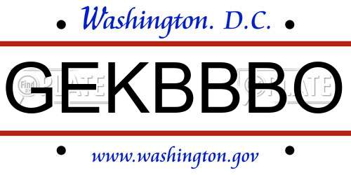 GEKBBBO District Of Columbia License Plate