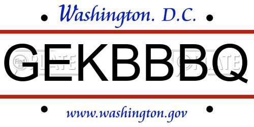 GEKBBBQ District Of Columbia License Plate