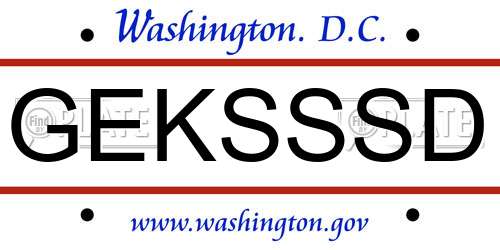 GEKSSSD District Of Columbia License Plate