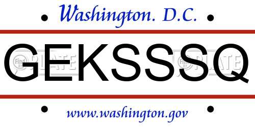 GEKSSSQ District Of Columbia License Plate