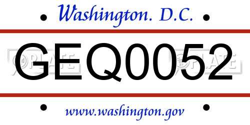 GEQ0052 District Of Columbia License Plate