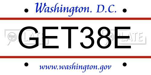 GET38E District Of Columbia License Plate