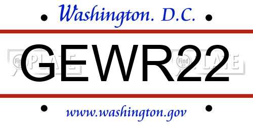 GEWR22 District Of Columbia License Plate