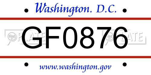 GF0876 District Of Columbia License Plate