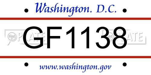 GF1138 District Of Columbia License Plate