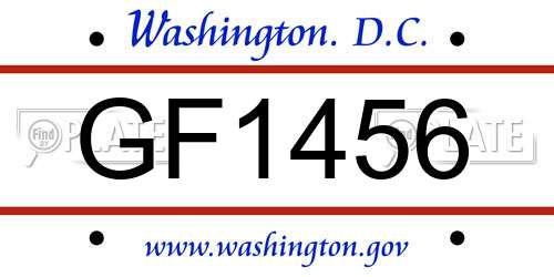 GF1456 District Of Columbia License Plate