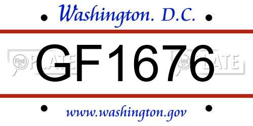 GF1676 District Of Columbia License Plate