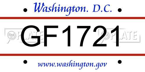 GF1721 District Of Columbia License Plate